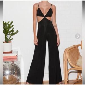 Fleur Du Mal Luxe Matte Jersey Cut Out Vixen Wide Leg Jumpsuit Black Medium